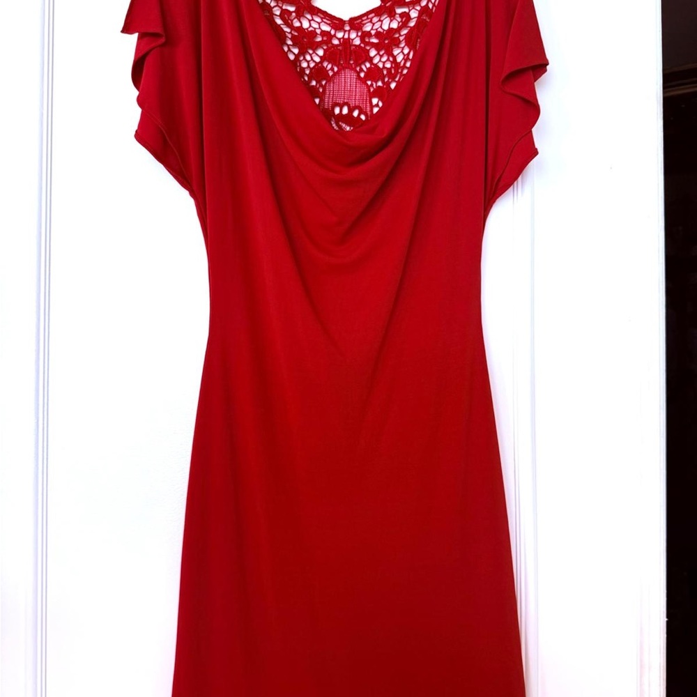 Royal Underground Red Lace-Back Cowl Neck Dress